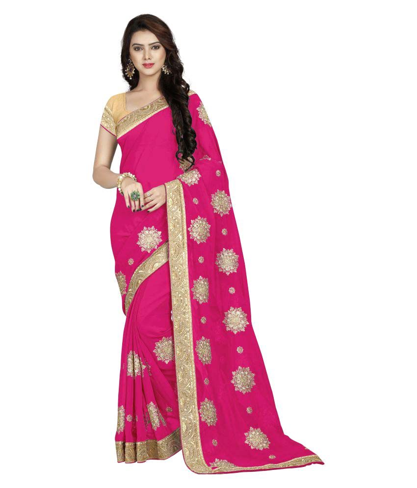 Aradhya Pink Georgette Saree - Buy Aradhya Pink Georgette Saree Online ...