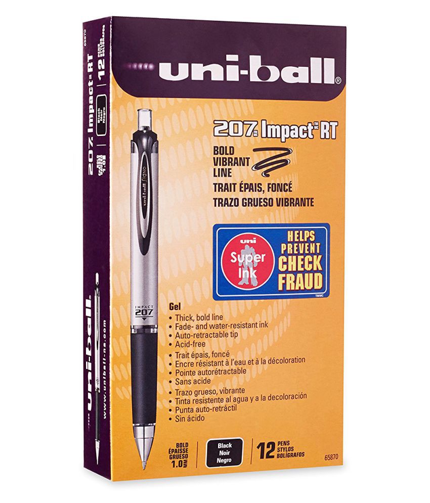 1.0mm Black uni-ball 207 Impact Retractable Gel Pens Bold Point 4 Count 