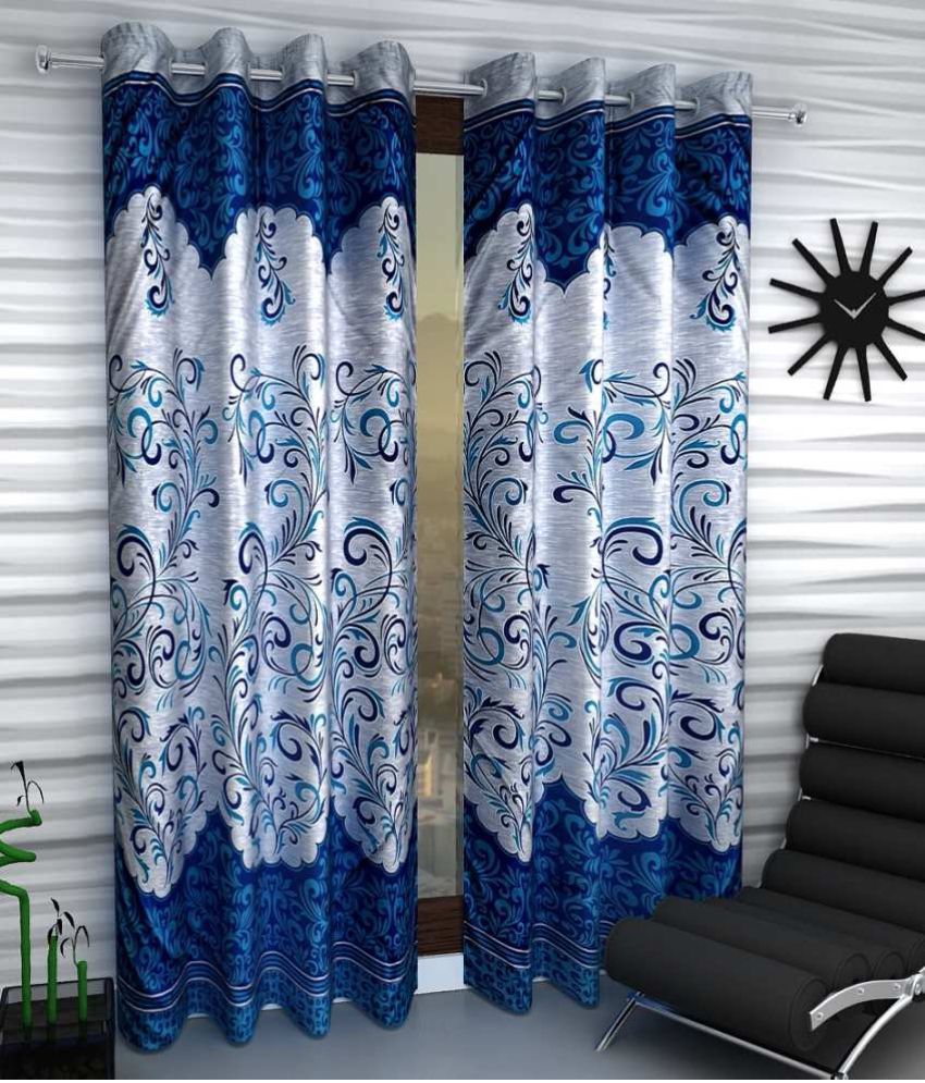     			Home Sizzler Set of 2 Window Semi-Transparent Eyelet Polyester Curtains - Blue