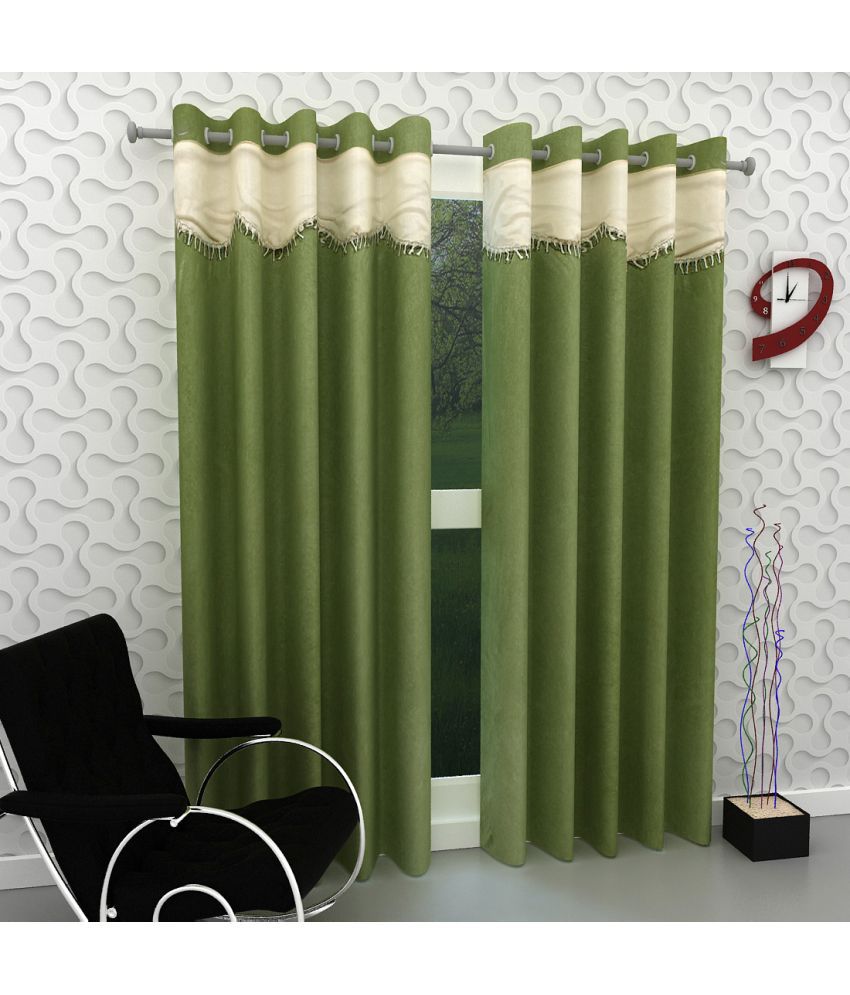    			Tanishka Fabs Solid Semi-Transparent Eyelet Curtain 5 ft ( Pack of 2 ) - Green