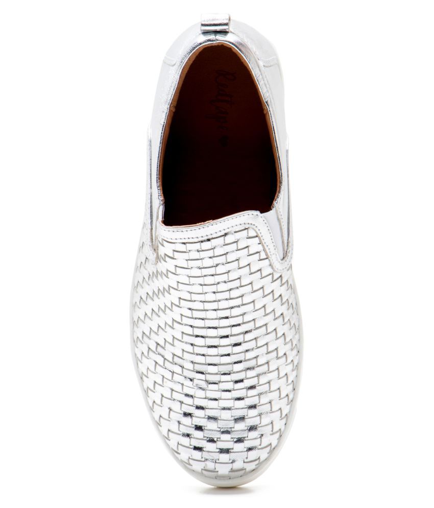 red tape silver shoes