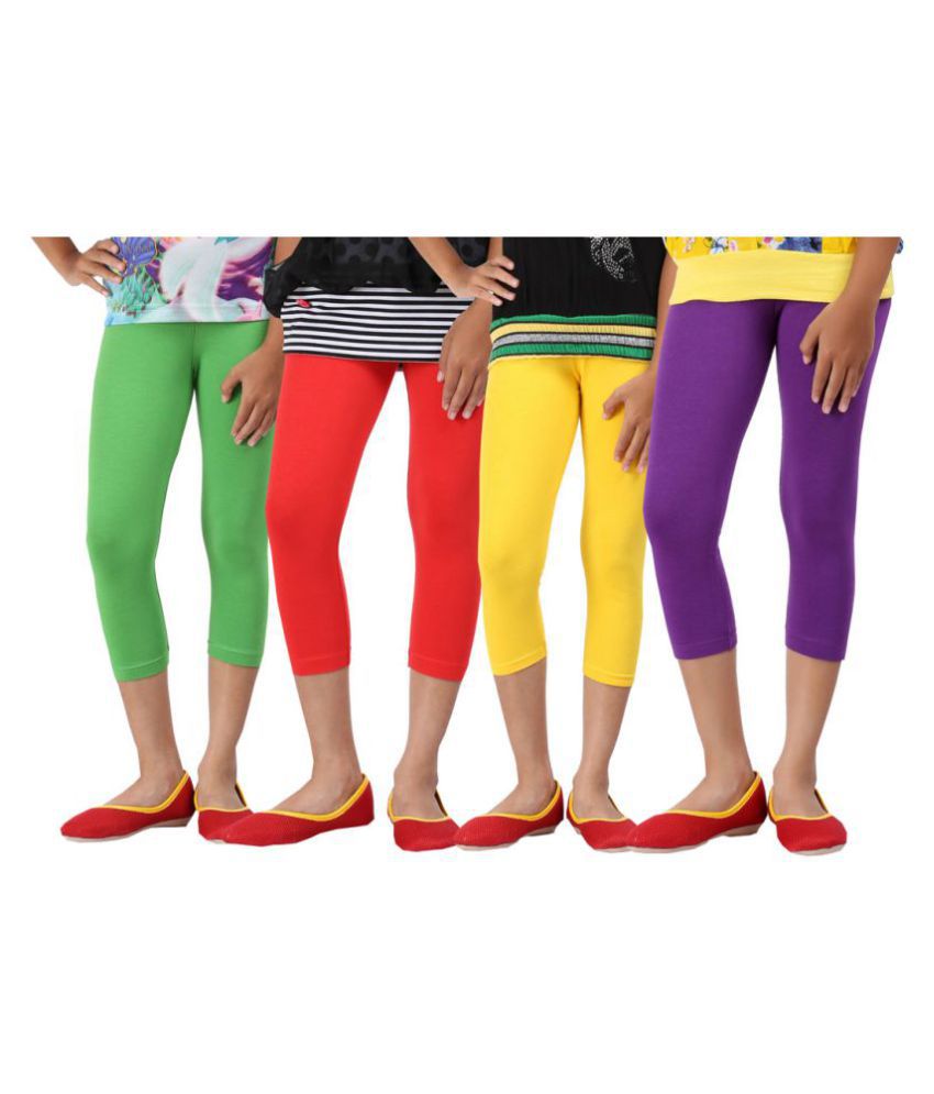     			GREEN,RED AND YELLOW COLOURS CAPRI LEGGINGS FOR GIRLS