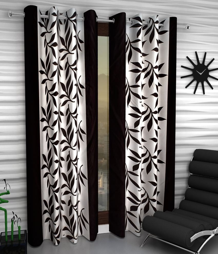     			Homefab India Single Window Eyelet Curtains Floral Black