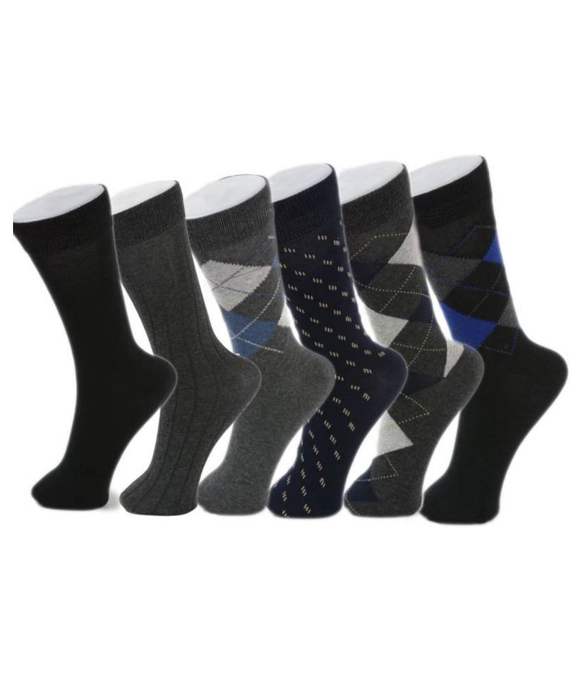     			Tahiro Multicolour Cotton Mixed Designed Mid Length Socks - Pack Of 6