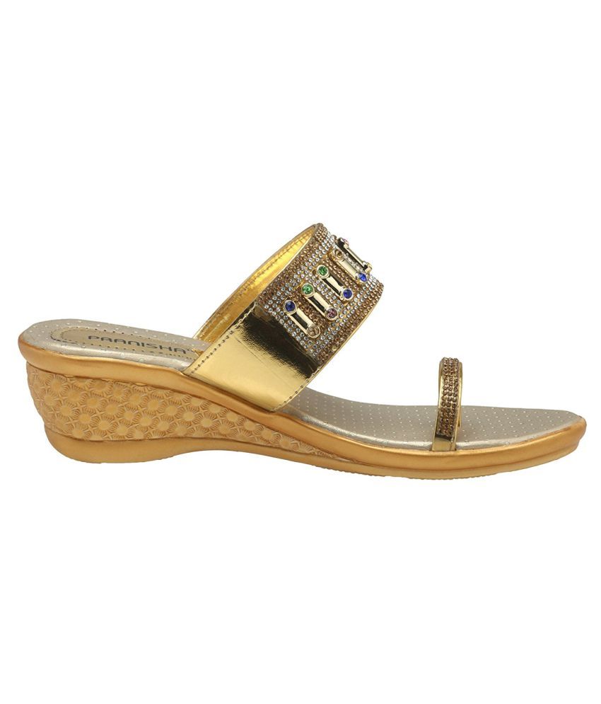 Pranisha Footwear Gold Wedges Heels Price in India- Buy Pranisha Footwear Gold Wedges Heels 