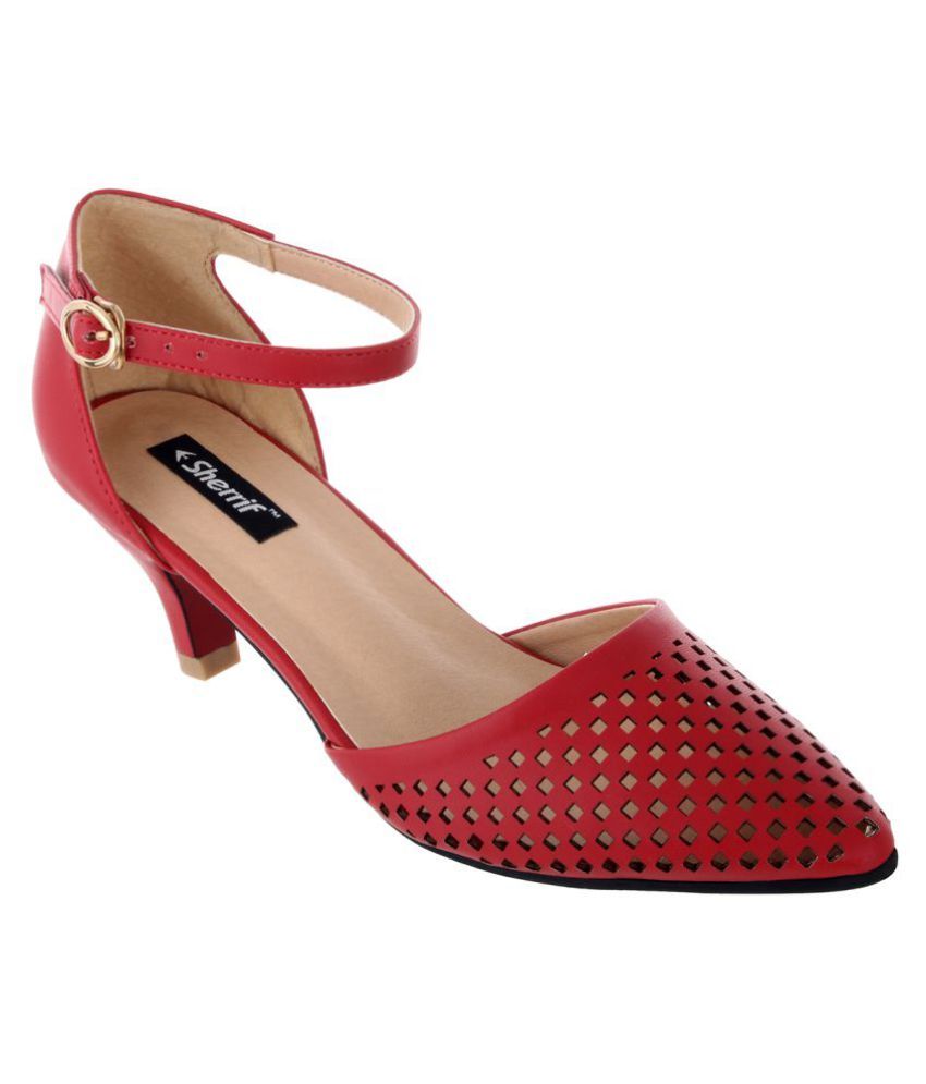 red kitten heel court shoes