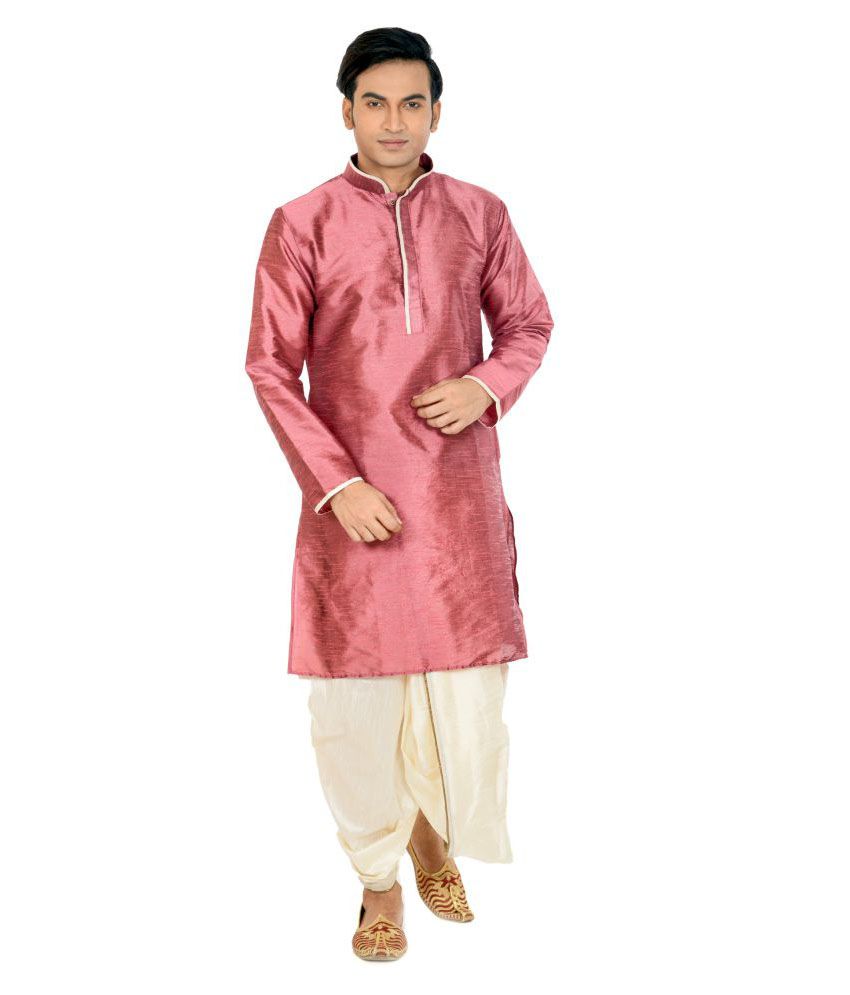     			Deyann Pink Silk Blend Dhoti Kurta Set