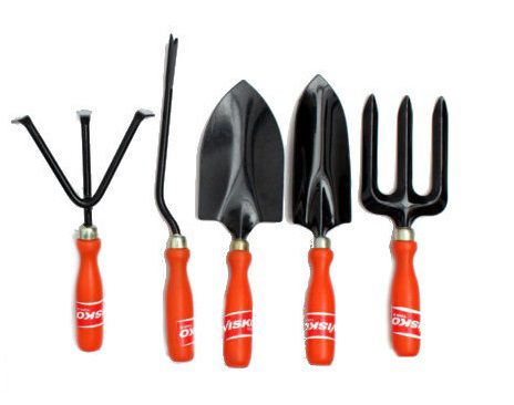 Visko Tools 601 5 Piece Garden Tool Kit Orange & Black (Garden tool kit includes 1 trowel, 1 cultivator, 1 transplanter, 1 weeder, 1 fork with Orange color handle)