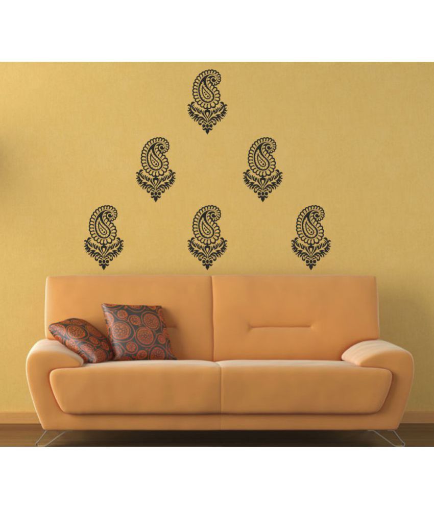     			Decor Villa Indian Motif Vinyl Black Wall Sticker - Pack of 6