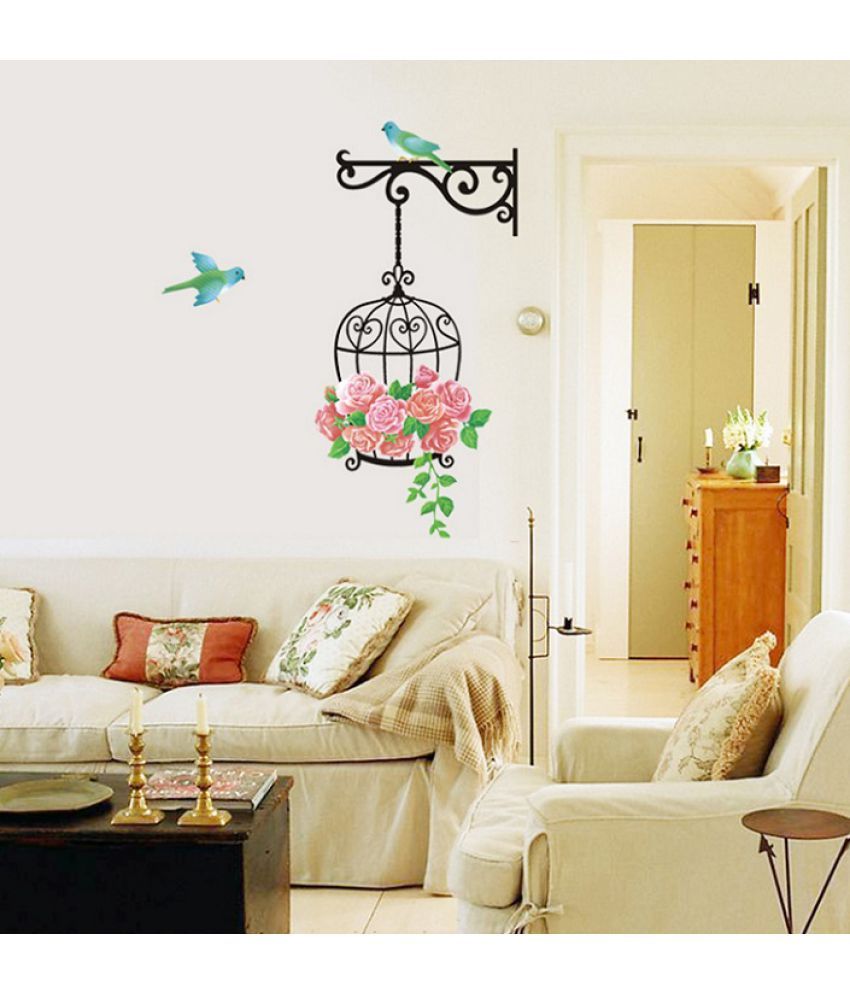     			Jaamso Royals Flower Hanging Basket PVC Multicolour Wall Sticker - Pack of 1