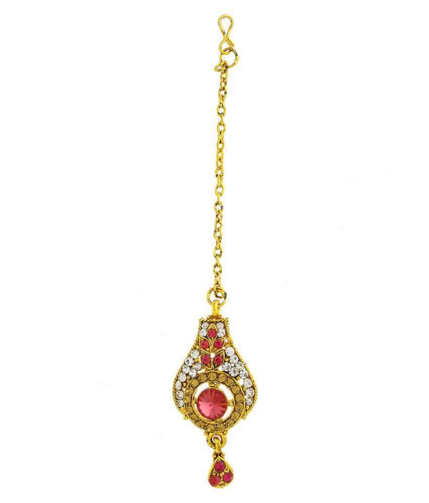 Anuradha Art Golden Finish Pink Colour Shimmering Stone Traditional ...
