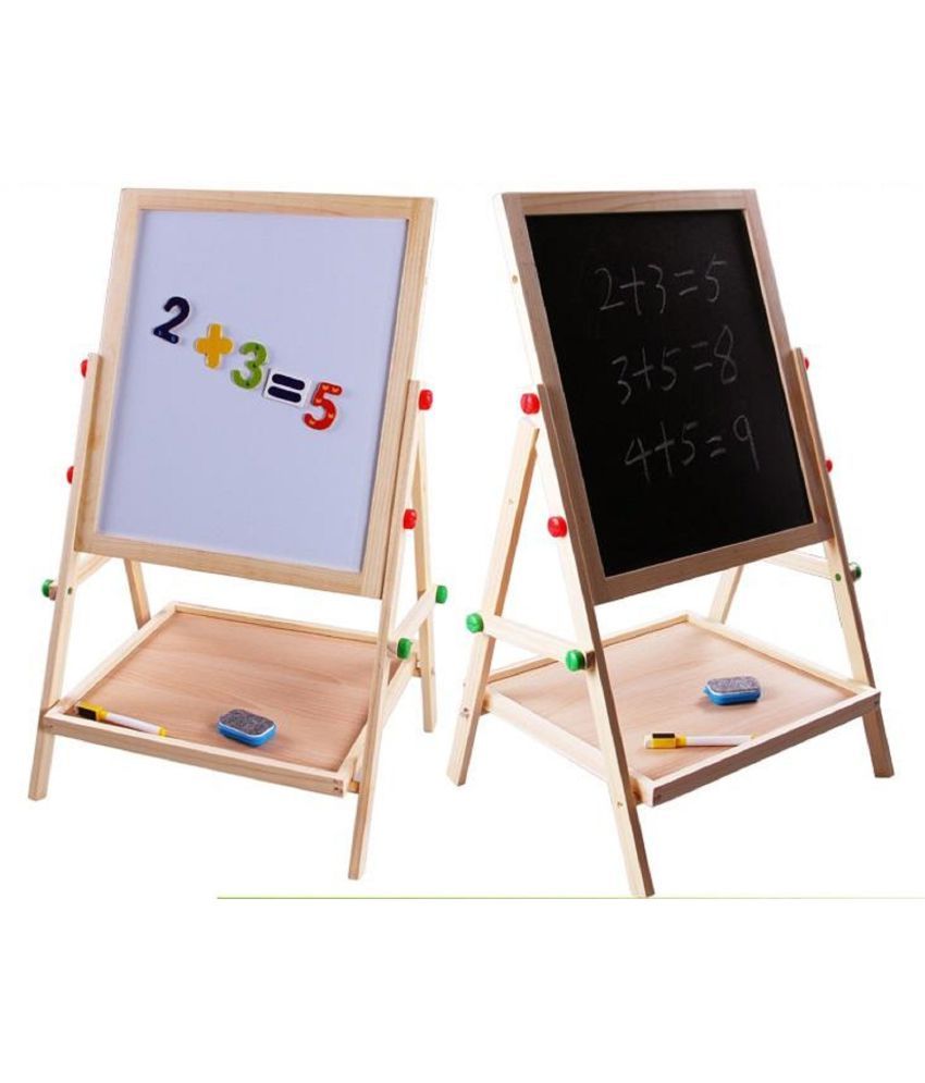 Kid’s Wooden 2 in 1 Adjustable Blackboard and Whiteboard Double Sided ...