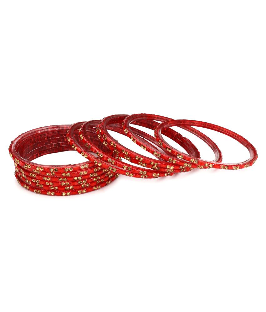     			Somil 12 Red Glass Bangle Party Set Fully Ornamented With Colorful Beads & Crystal With Safety Box-ED_2.4