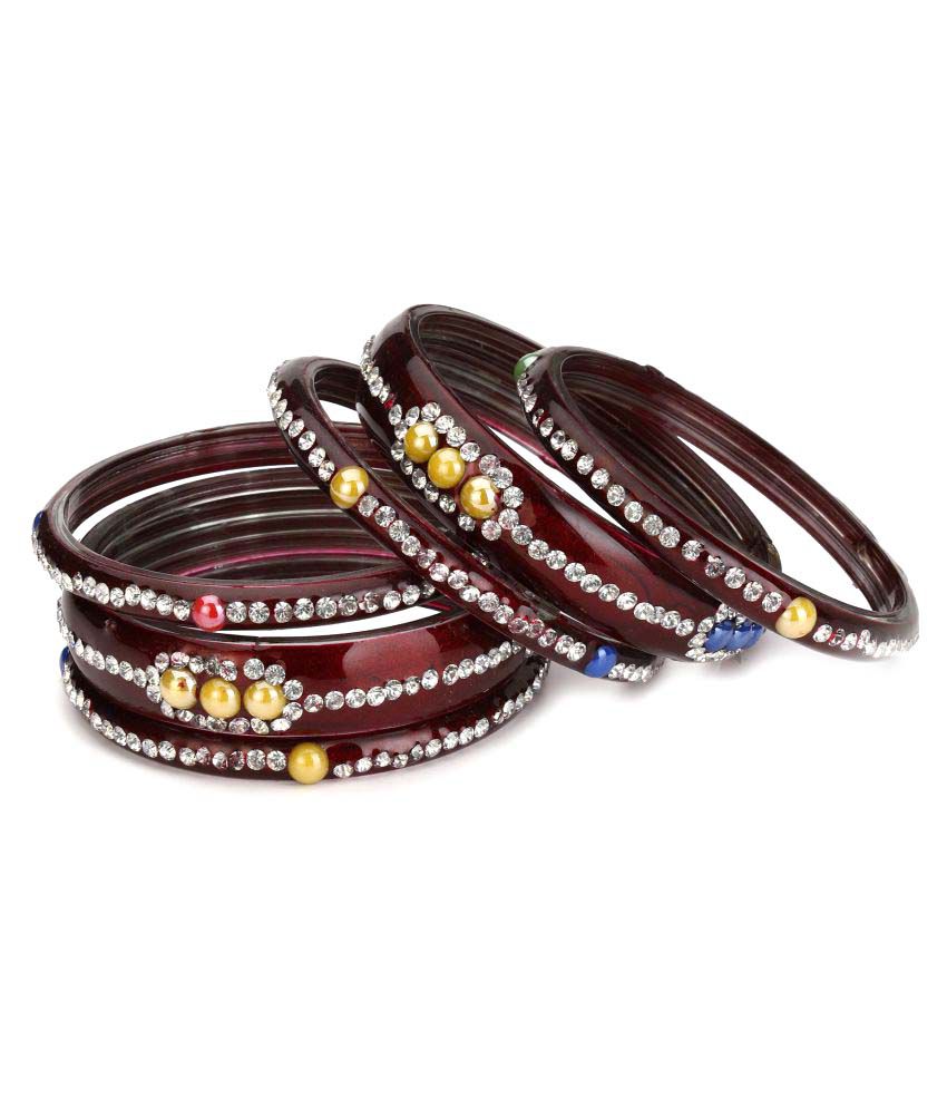     			Somil Maroon Color 2 Kada & 4 Bangle Set decorative With Colorful Beads & Stones With Safety Box-DO_2.2
