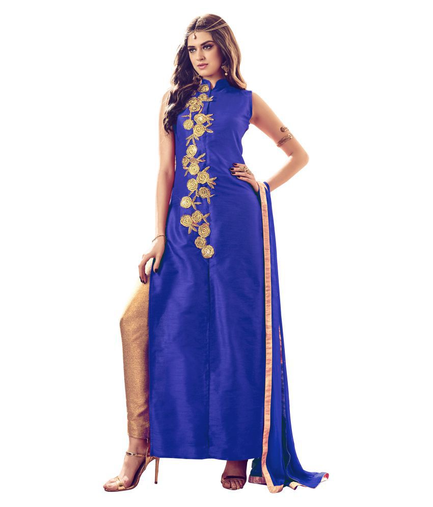 Shivanya Fashion Blue Bangalore Silk Dress Material - Buy Shivanya ...