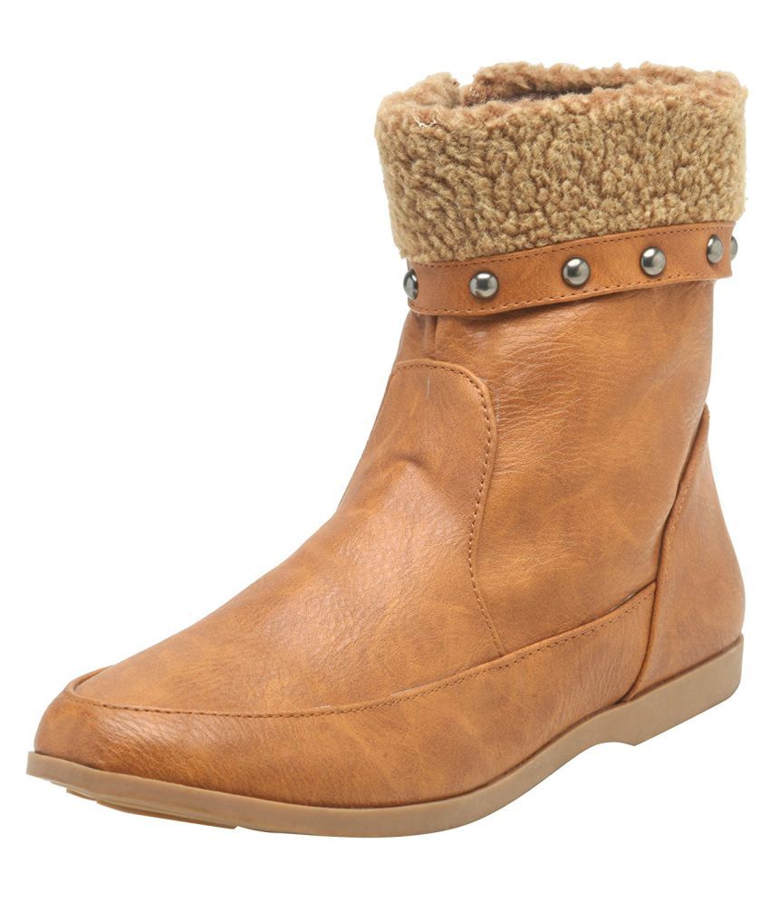 tan mid calf flat boots