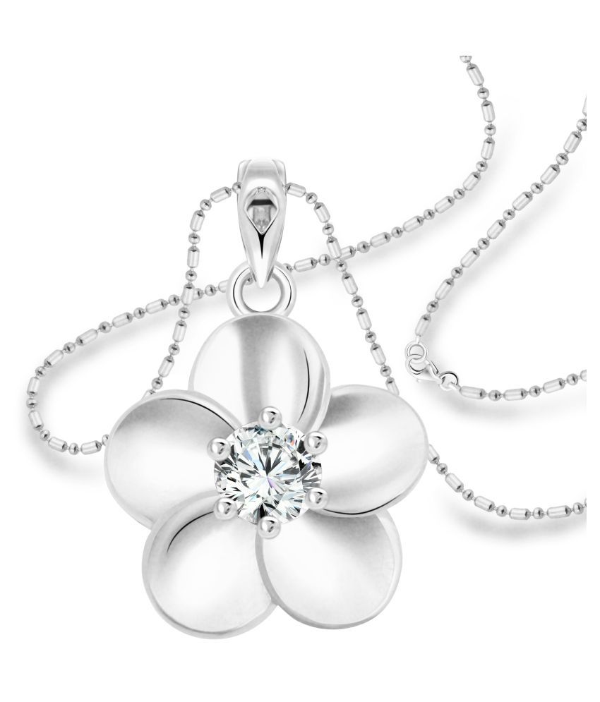     			Vighnaharta Dream Flower Solitaire CZ Rhodium Plated Alloy Pendant with Chain for Women and Girls - [VFJ1223PR]