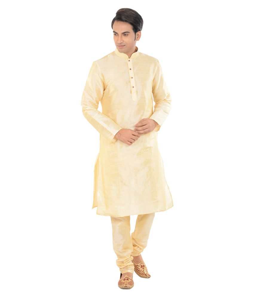     			Deyann Gold Silk Blend Kurta Pyjama Set