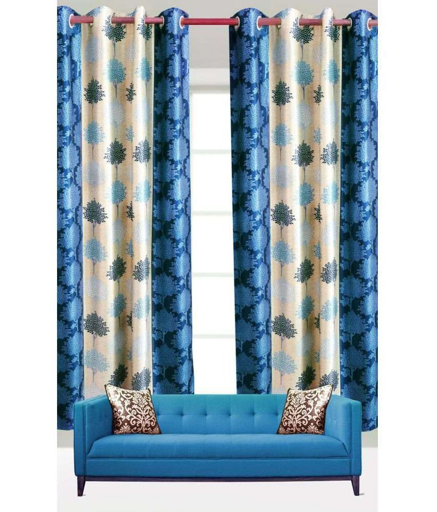 India Furnish Set Of 4 Door Eyelet Curtains Printed Blue Buy