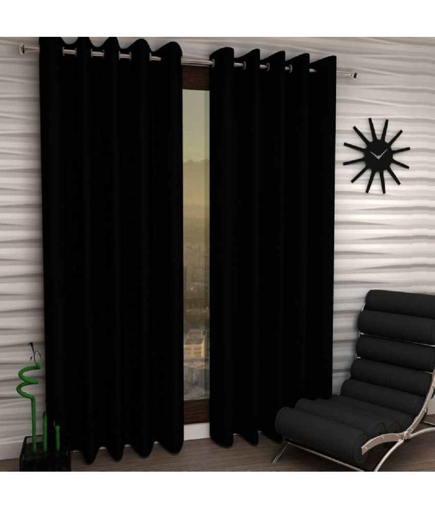     			Tanishka Fabs Solid Semi-Transparent Eyelet Curtain 5 ft ( Pack of 2 ) - Black