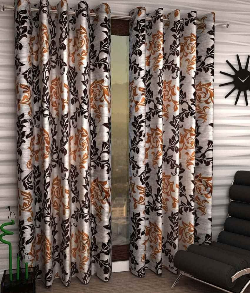     			Tanishka Fabs Floral Room Darkening Eyelet Curtain 5 ft ( Pack of 2 ) - Multi Color