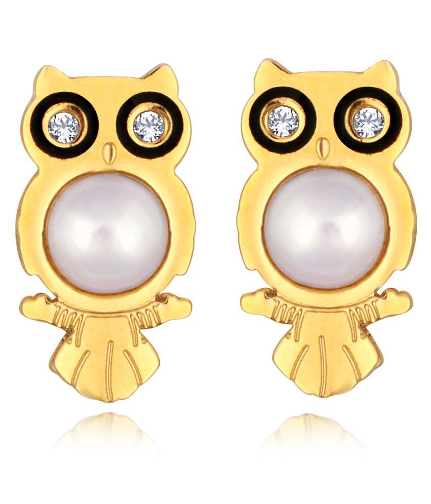     			Spargz Gold Plated Pearl Alloy Lovely Owl Stud Earring For Women ALER 5004