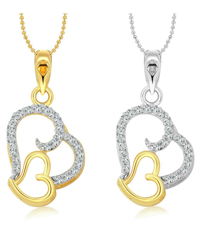     			Vighnaharta Couple Heart Selfie (CZ) Gold and Rhodium Plated Alloy Pendant with chain for Girls and Women.