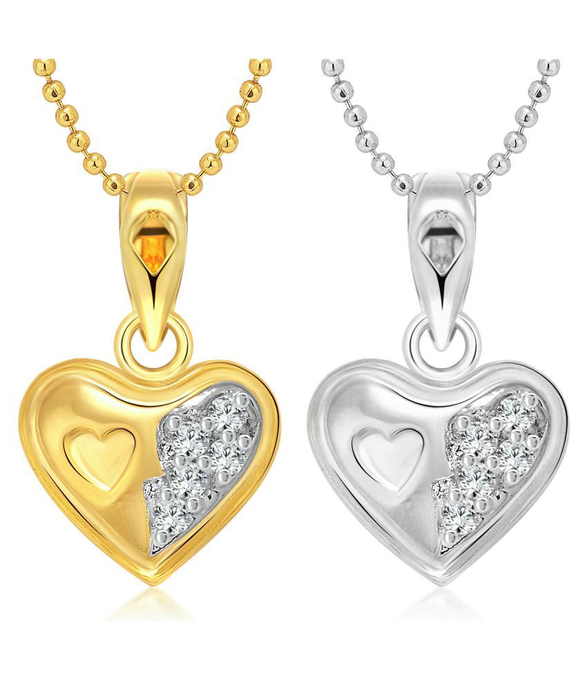     			Vighnaharta Littli Heart Selfie (CZ) Gold and Rhodium Plated Alloy Pendant with chain for Girls and Women.