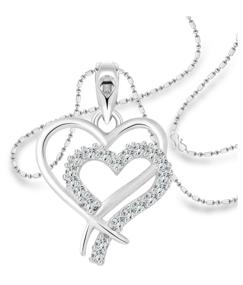     			Vighnaharta White Enchanting Heart Rhodium Plated Alloy Pendant with Chain for Girls and Women - [VFJ1210PR]