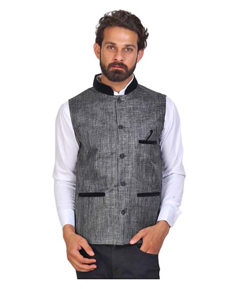Akaas Grey Jute Nehru Jacket - Buy Akaas Grey Jute Nehru Jacket Online ...