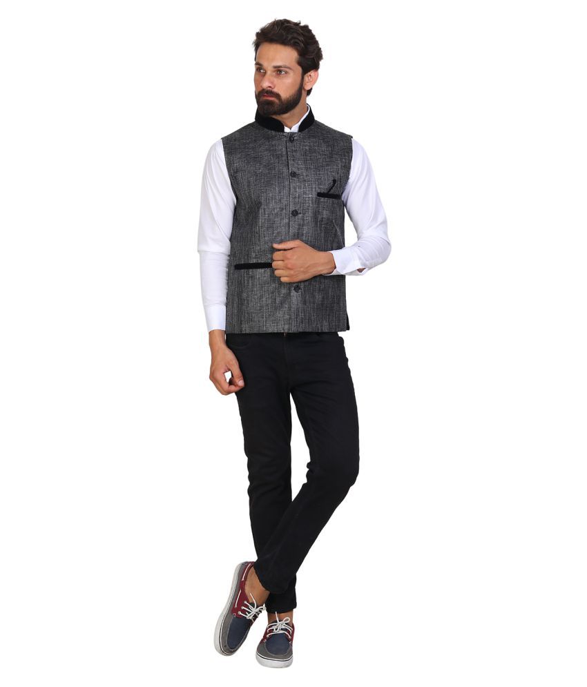 Akaas Grey Jute Nehru Jacket - Buy Akaas Grey Jute Nehru Jacket Online ...