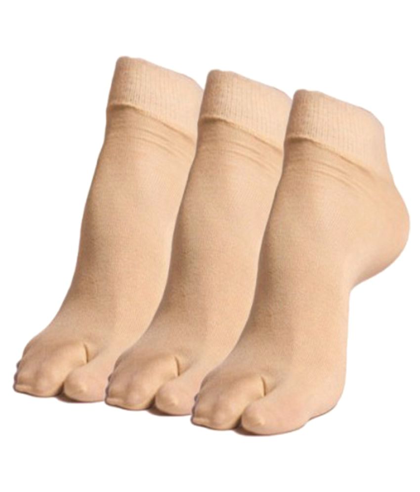    			Tahiro Beige Cotton Thumb Ankle Length Socks - Pack Of 3