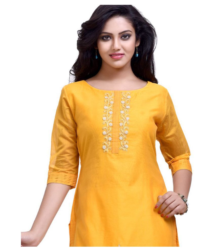 Kumaran Silks Yellow Cotton Straight Kurti - Buy Kumaran Silks Yellow ...