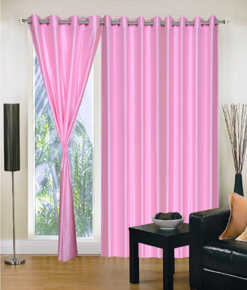     			Panipat Textile Hub Solid Semi-Transparent Eyelet Door Curtain 7 ft Pack of 3 -Pink