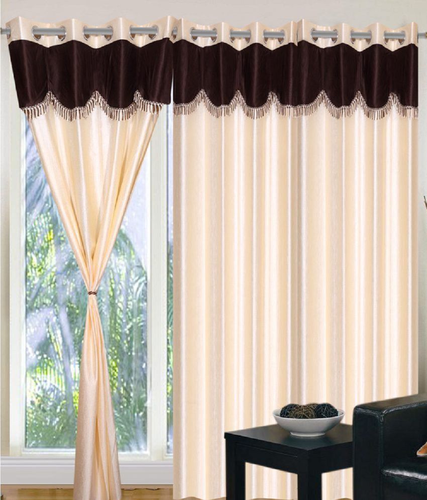     			Panipat Textile Hub Solid Semi-Transparent Eyelet Door Curtain 7 ft Pack of 3 -Beige