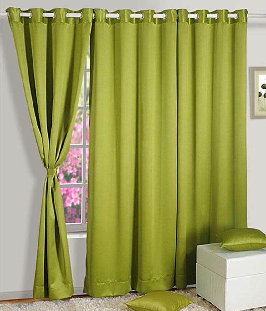     			Tanishka Fabs Solid Semi-Transparent Eyelet Curtain 9 ft ( Pack of 3 ) - Green