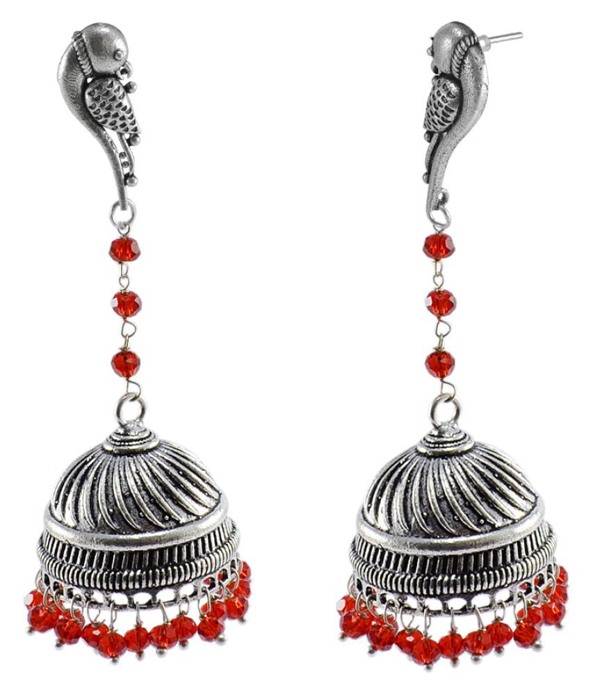 Silver Look Alike Parrot Studs JhumkaTribal EarringsJaipuri Jhumki