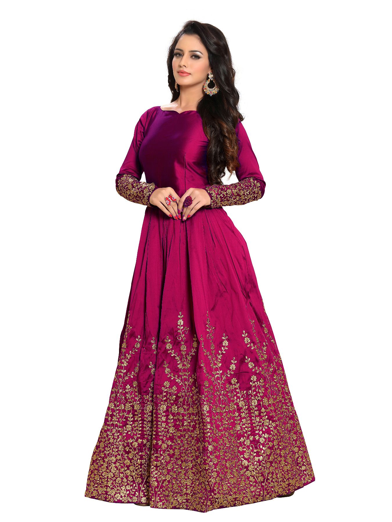 Dresser Pink and Purple Taffeta Anarkali Gown Semi-Stitched Suit - Buy ...
