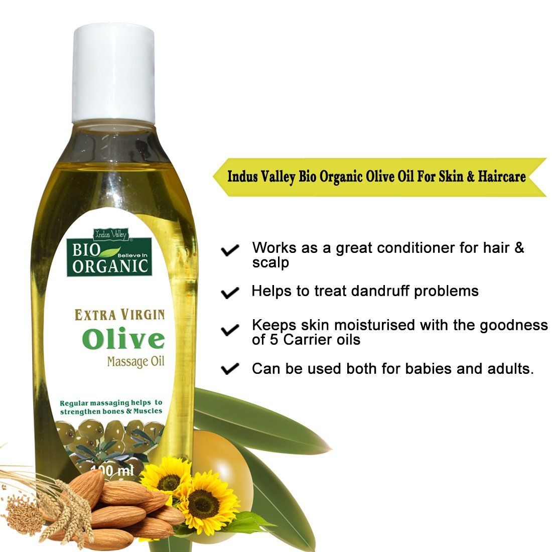 Indus Valley Bio Organic Pure Almond Olive Oil For Hair Regrowth