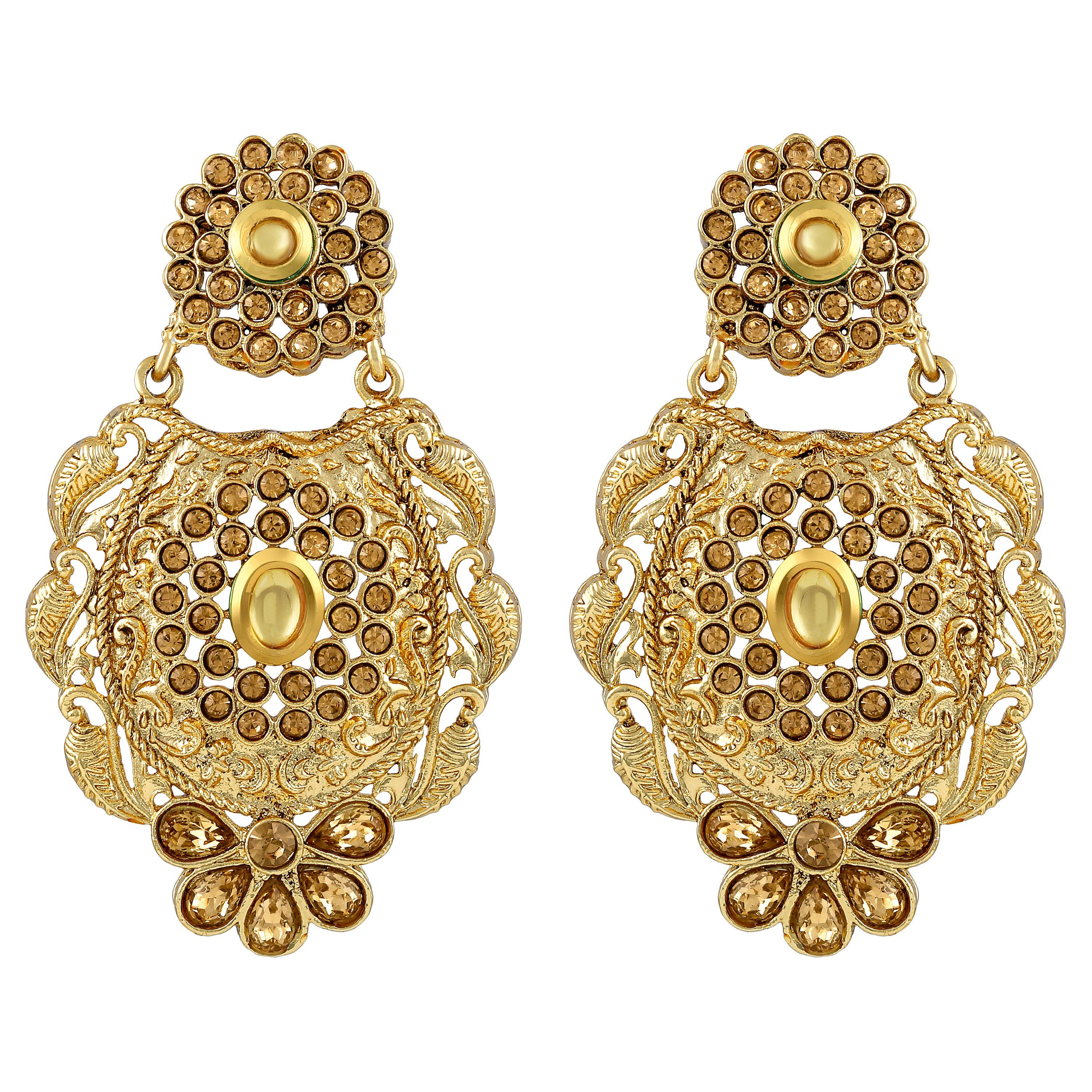     			Asmitta Classy Flower Design Gold Plated Earrings For Women