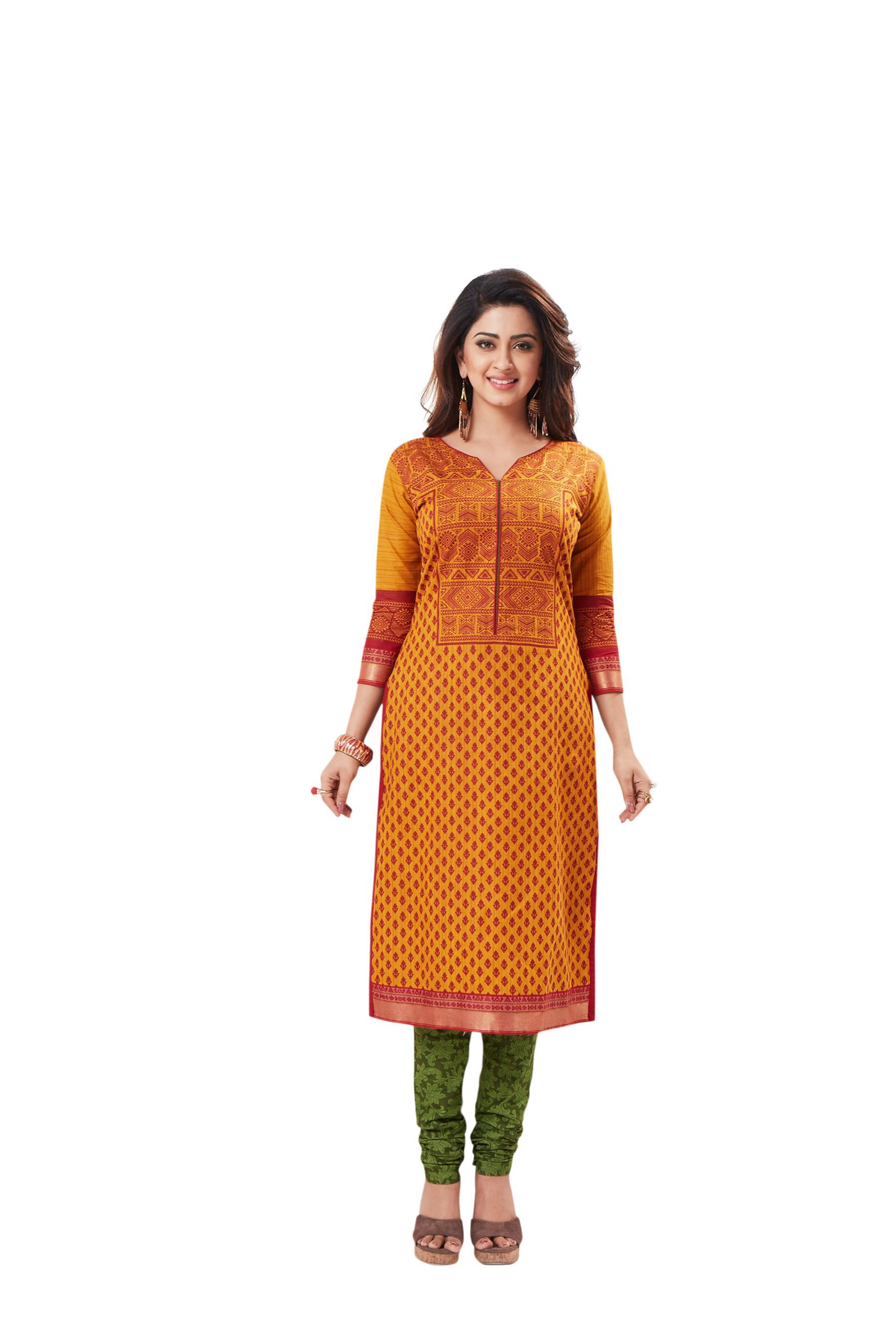 JAIPUR FABRICS Yellow and Orange Gadwal Dress Material Buy JAIPUR
