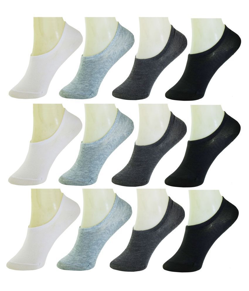     			Neska Moda 12 Pair Unisex Plain Cotton No Show Invisible Loafer Socks-White,Grey,Black