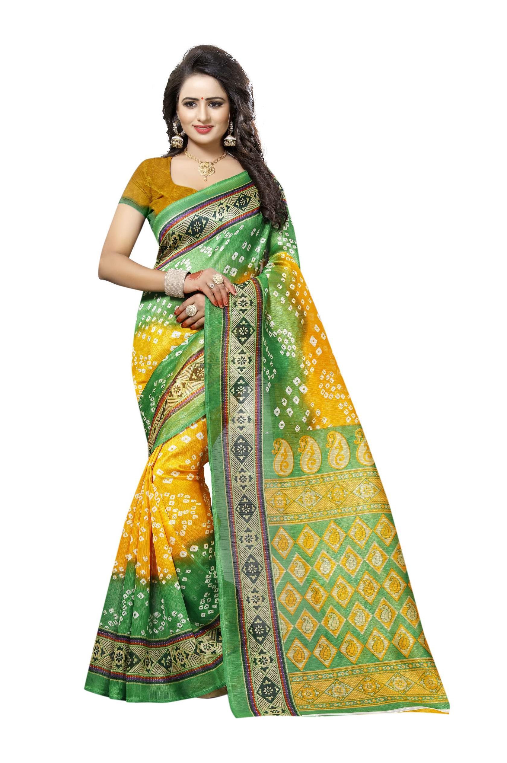 Saree Museum Green and Yellow Cotton Saree - Buy Saree Museum Green and Yellow Cotton Saree 