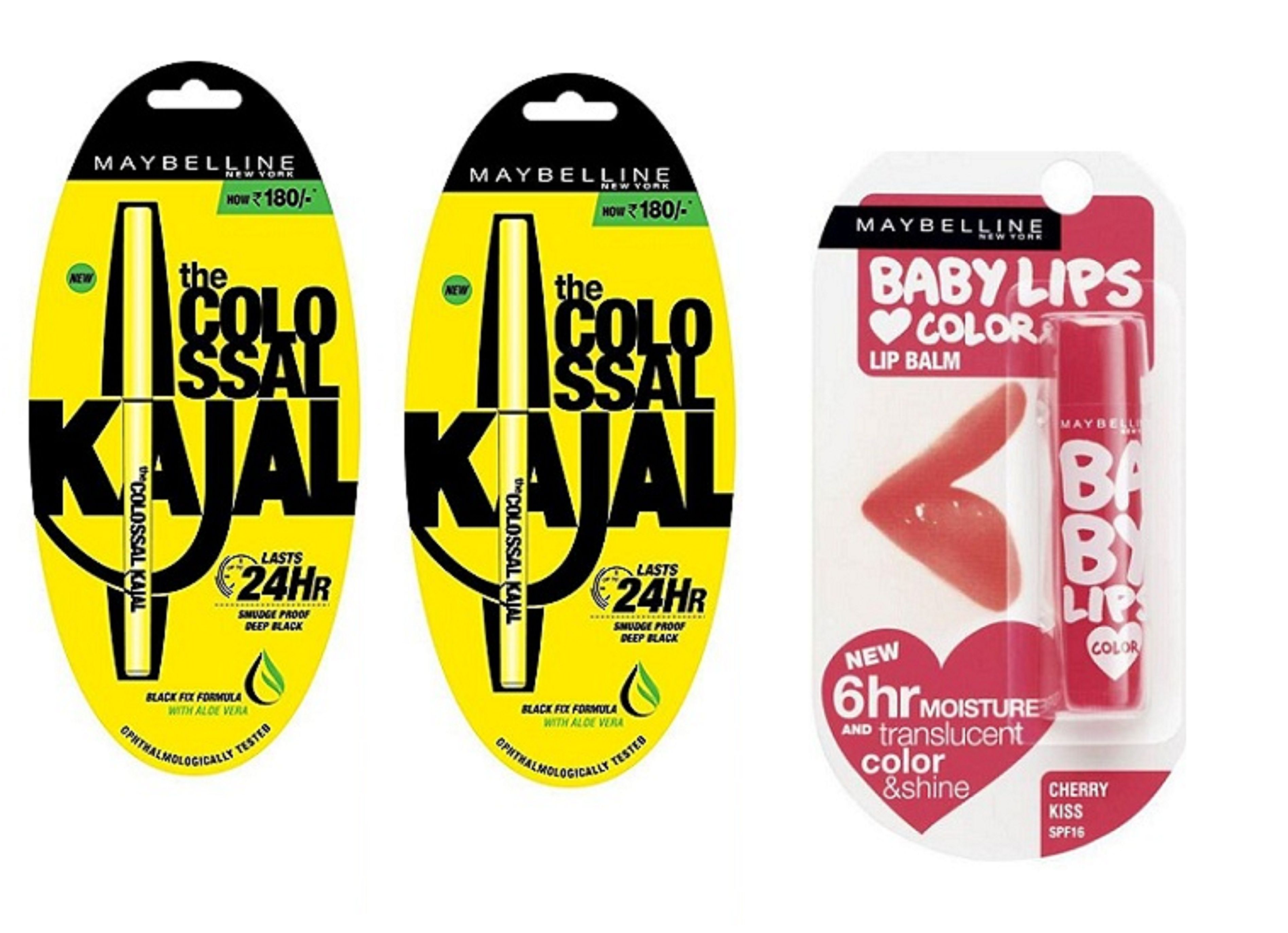 Imported Combo Kit Maybelline Colossal Kajal & Cherry Kiss Baby lip