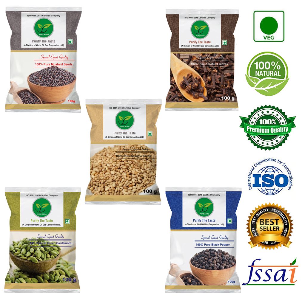 Pure Agro Green Cardamom, Clove, Black Pepper ,Mustard Seeds, Sesame