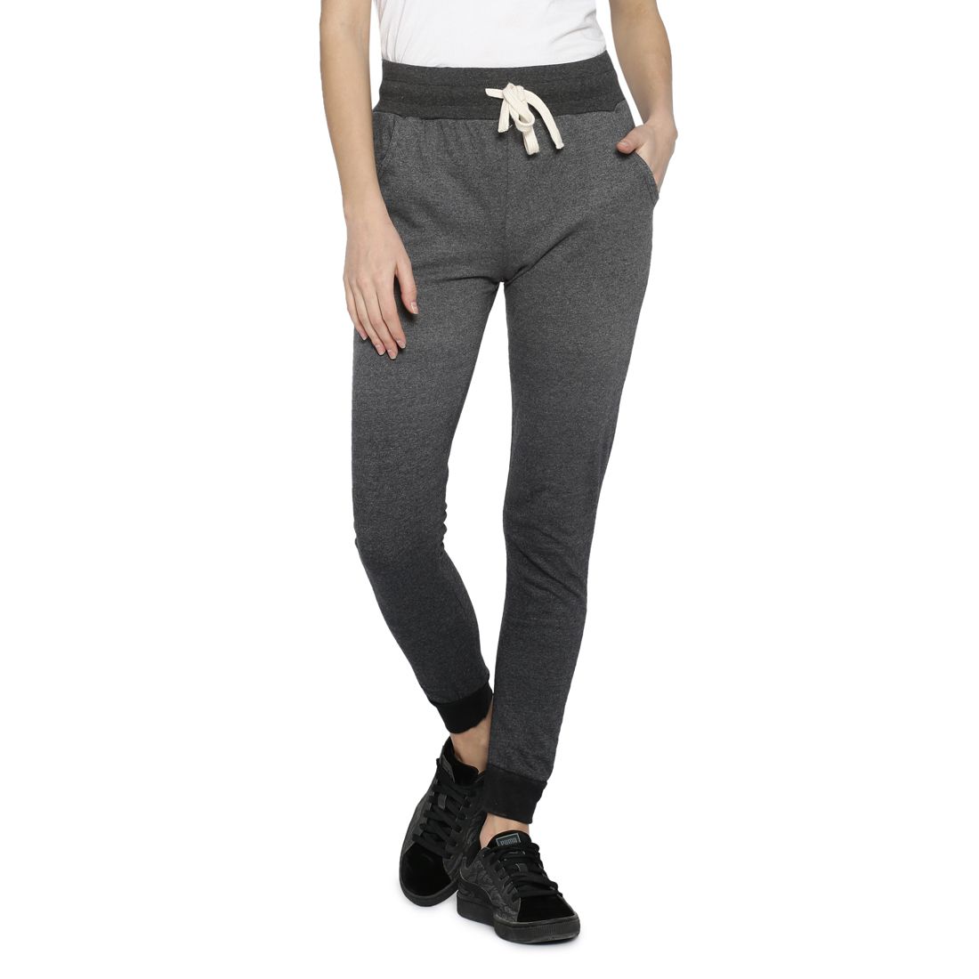 Campus Sutra Cotton Trackpants - Grey