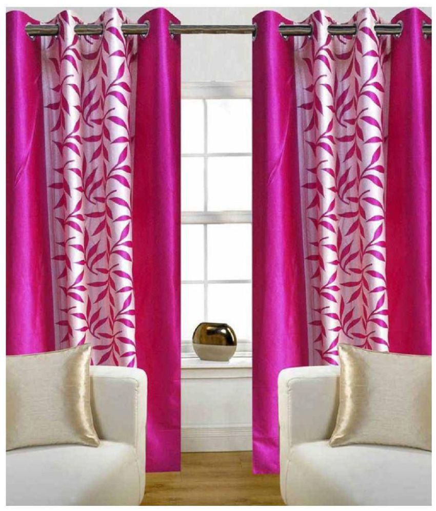     			Phyto Home Printed Semi-Transparent Eyelet Window Curtain 5 ft Pack of 4 -Pink