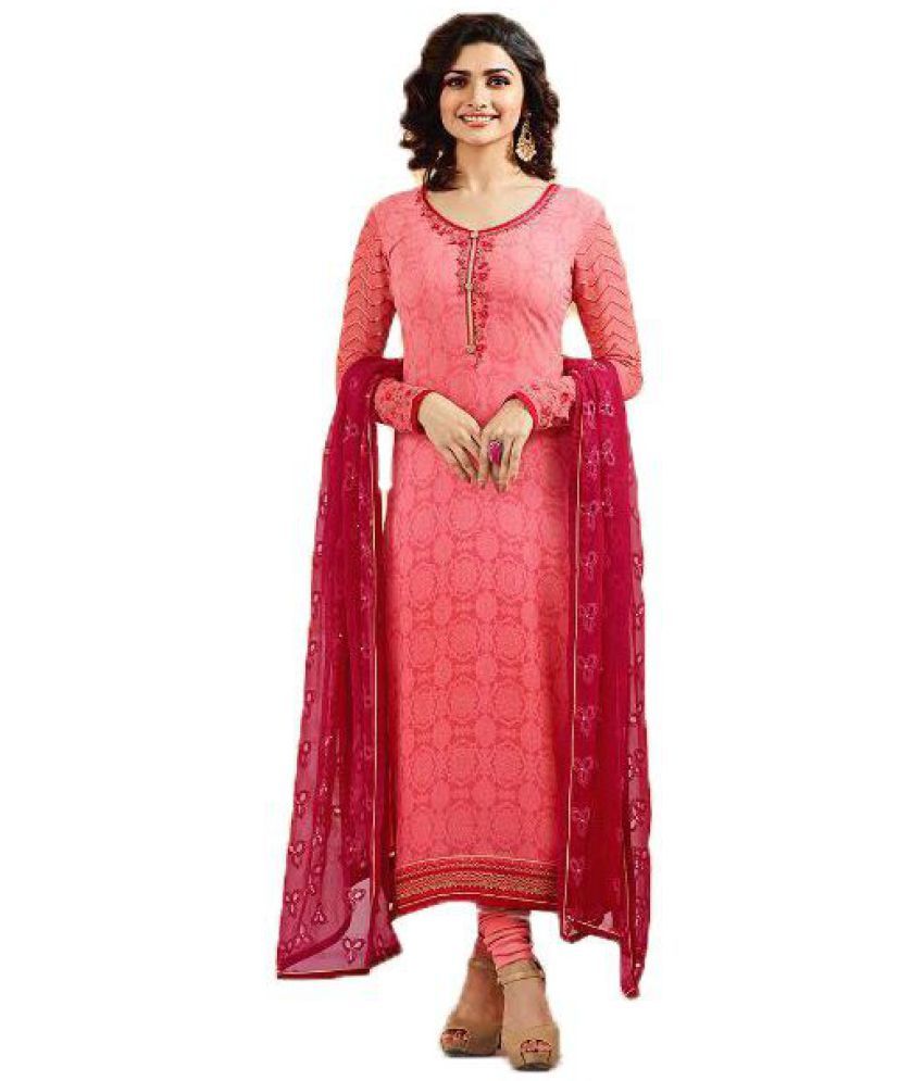 Poonam Enterprise Pink Brasso Straight SemiStitched Suit Buy Poonam