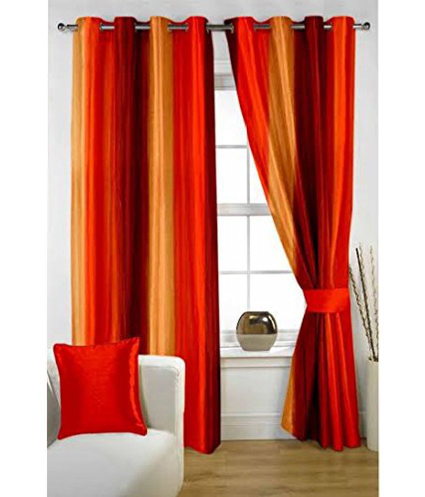     			Panipat Textile Hub Floral Blackout Eyelet Long Door Curtain 9 ft Pack of 2 -Orange