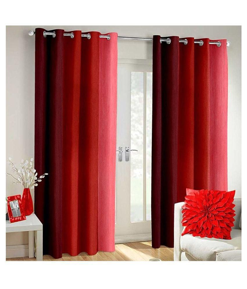     			Panipat Textile Hub Floral Blackout Eyelet Long Door Curtain 9 ft Pack of 2 -Red